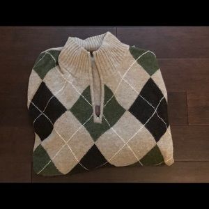 JCrew Argyle quarter zip pullover sweater.